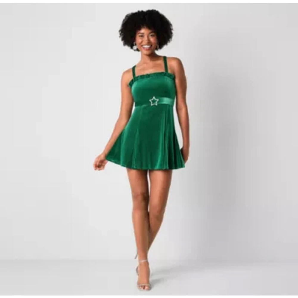 NEW Y2K Johnny Wujek Evergreen Velvet Mini Prom Dress Size XS